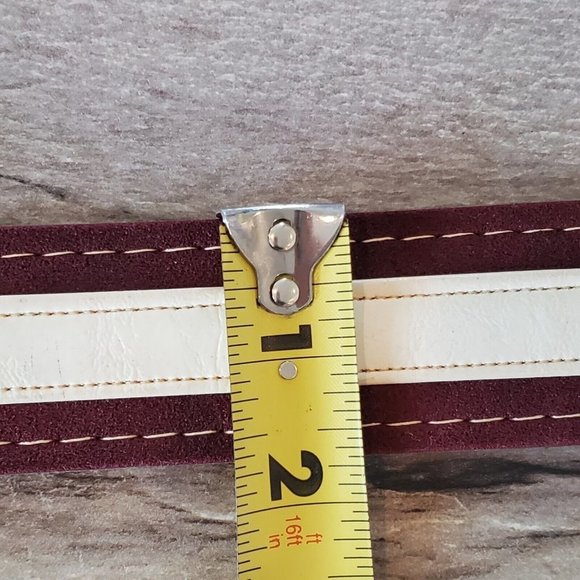 Vintage 70s 80s Vegan Leather Suede Brown Cream Brass Buckle 28-33\